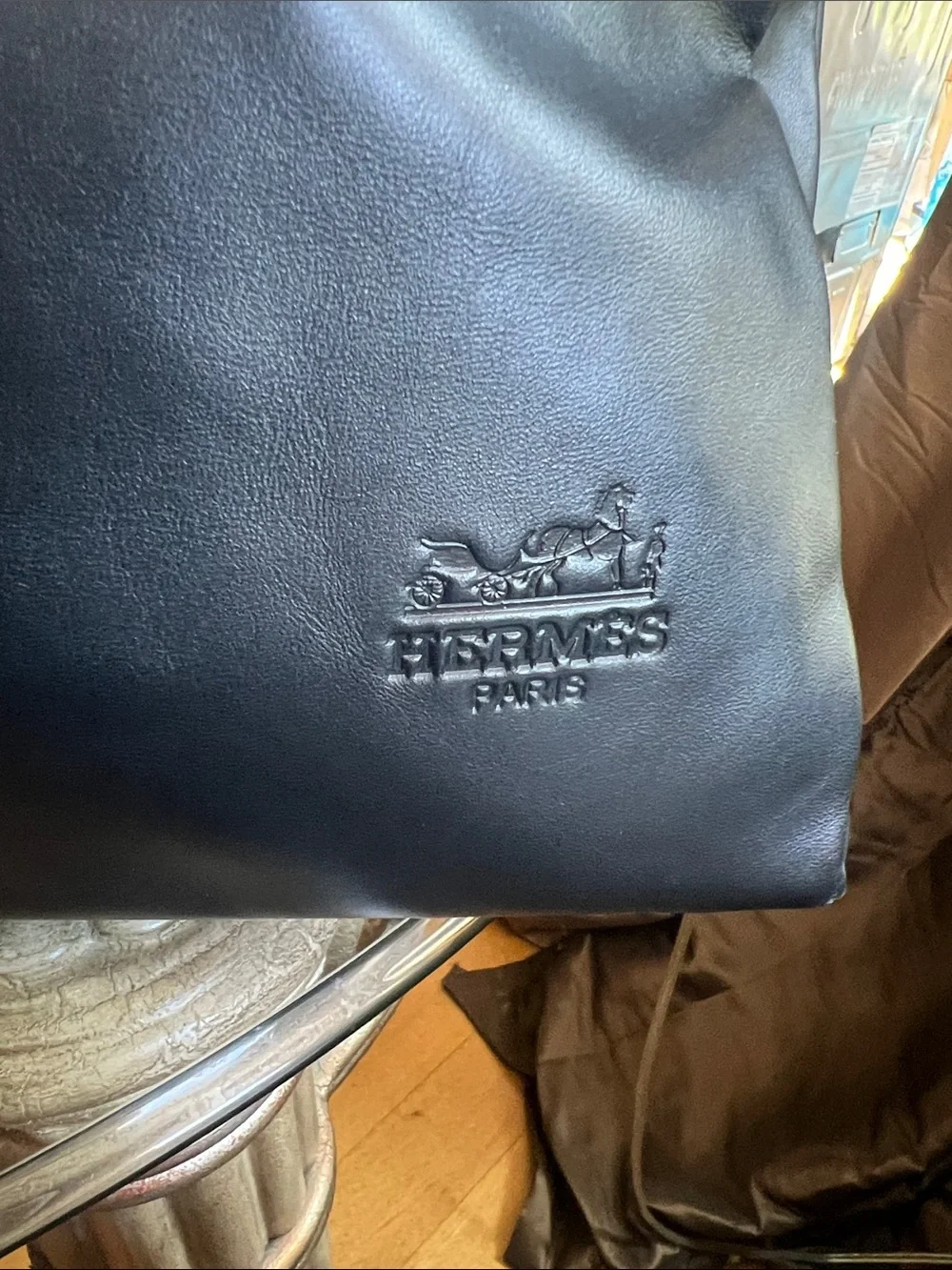 Hermes Black Leather computer bag  with Front Zip